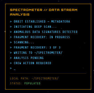 Spectrometer panel after hyperjump — fragments dropped